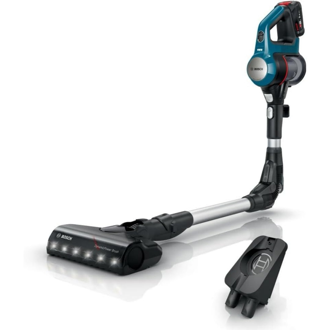 Balai aspirant avec une tension annoncee de 18 V, coloris gris et noir