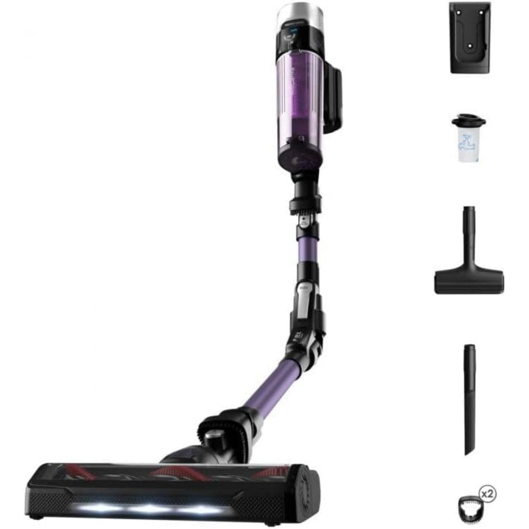 Aspirateur vertical associant un format compact au coloris noir et gris