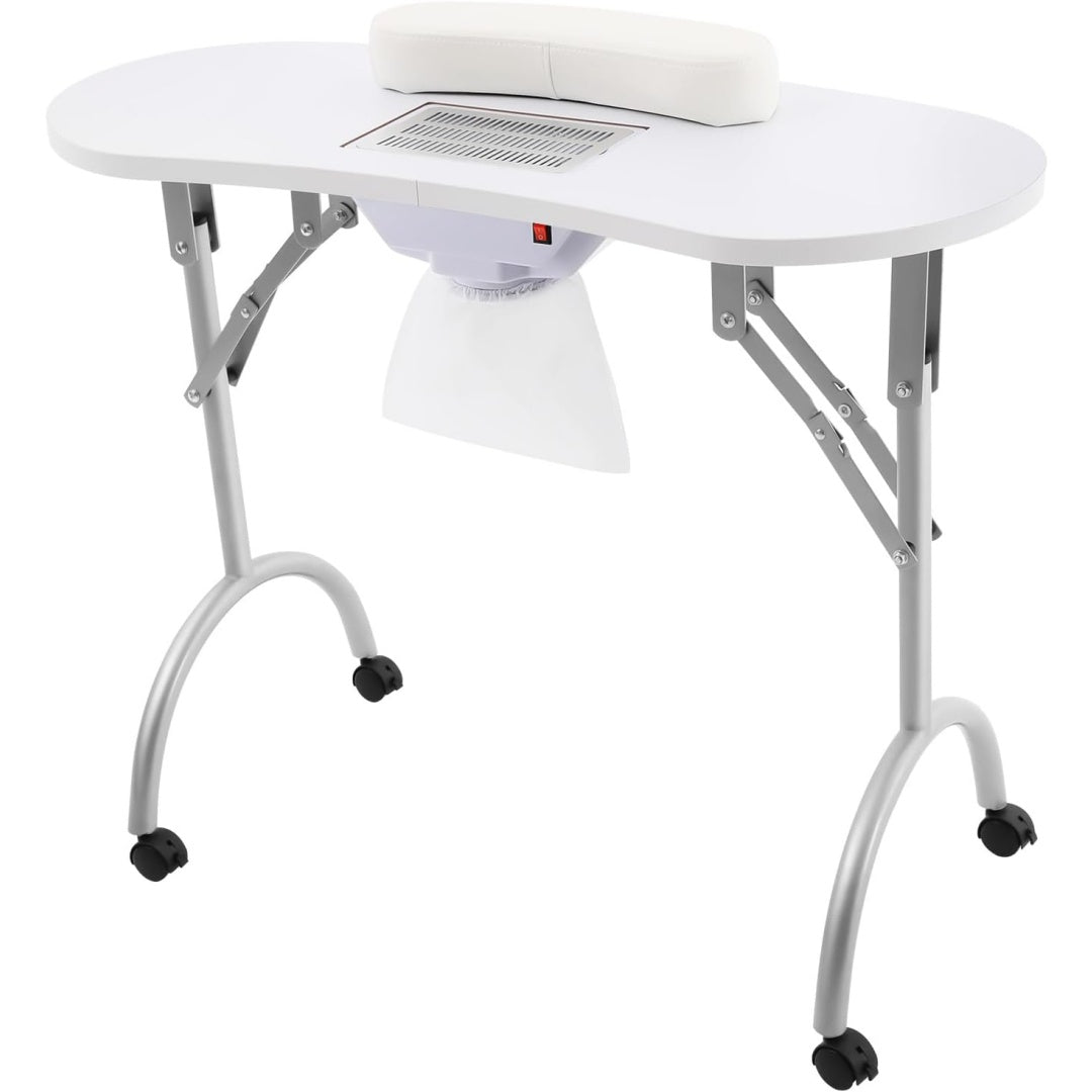 Aspirateur pour manucure associant le deplacement sur roulettes au coloris blanc et gris