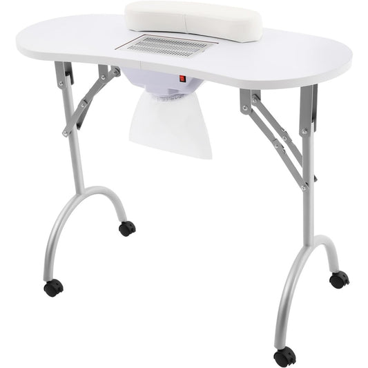 Aspirateur pour manucure associant le deplacement sur roulettes au coloris blanc et gris